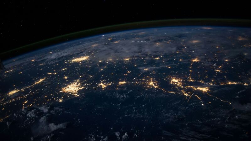 City lights across a continent seen from space at night, connected by networks